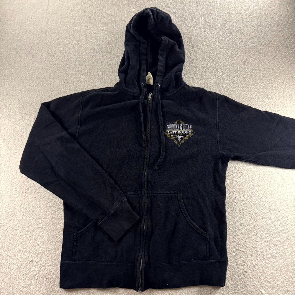 Brooks & Dunn Zip Up Hoodie S Black Last Rodeo Tour Graphic Mens Cowboy Retro